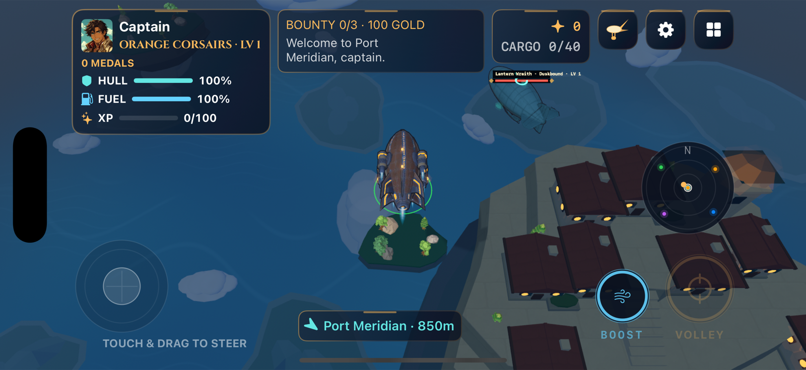 Night hunt on iPhone as a Duskbound ship arrives near the player.