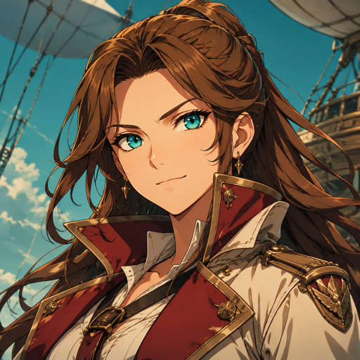 A woman captain in an ivory and crimson coat.