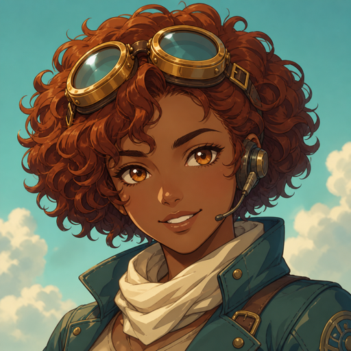 Mira Sol, harbor engineer with flight goggles.