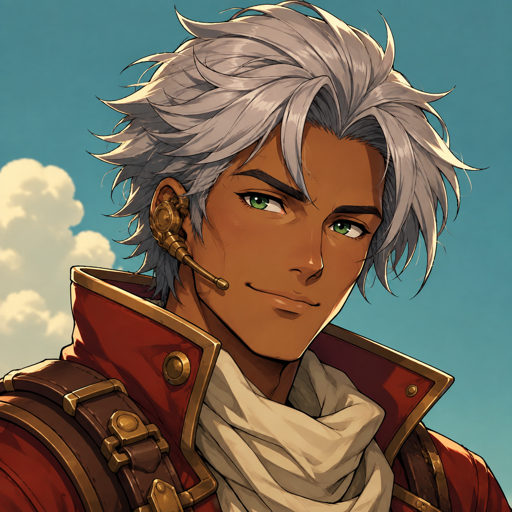 Captain Ren Tal, silver hair and a red flight coat.